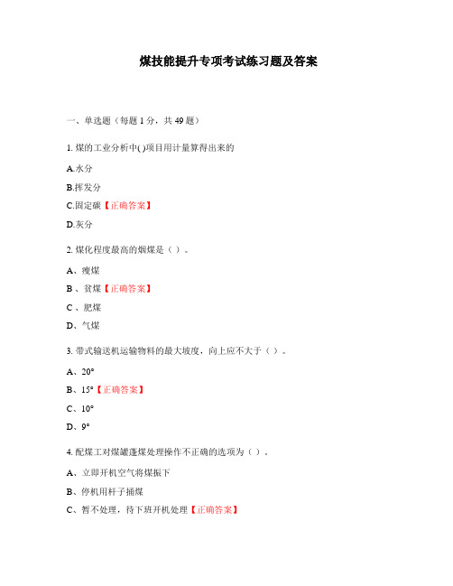 煤技能提升专项考试练习题及答案