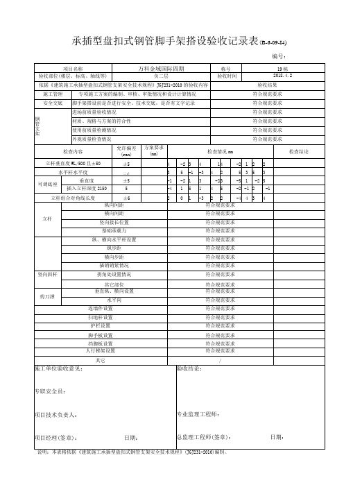 2.8 脚手架搭设验收记录表(承插型盘扣式钢管)