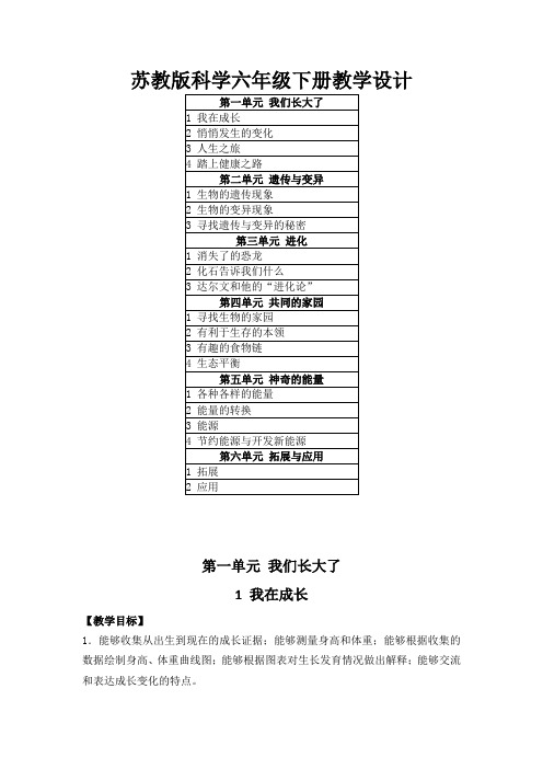 2022苏教版科学六年级下册教学设计及每课教学反思(附目录)