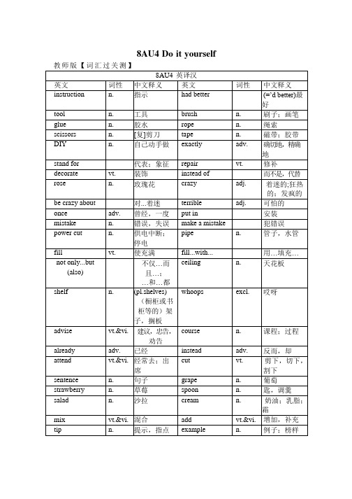 Unit4知识点讲义牛津译林版八年级英语上册