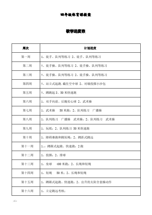 小学四年级体育教案全集