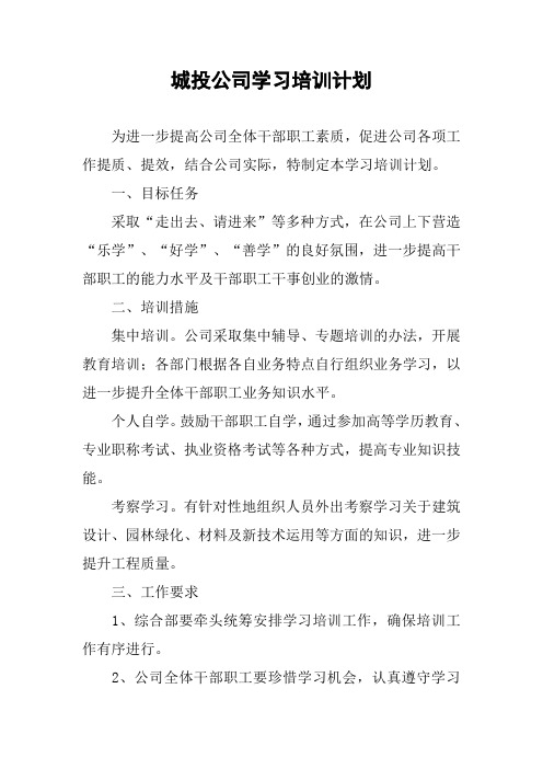 城投公司学习培训计划