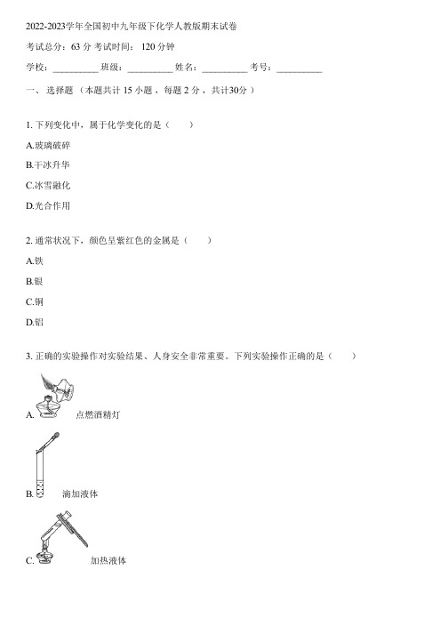 2022-2023学年全国初中九年级下化学人教版期末试卷(含答案解析)115505