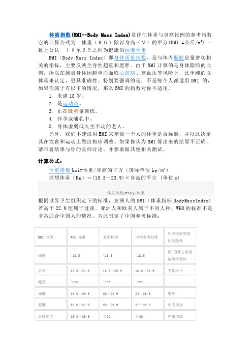 体质指数(BMI--Body Mass Index)