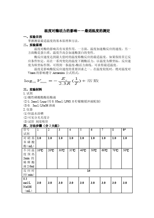 温度对酶活力的影响--最适温度的测定