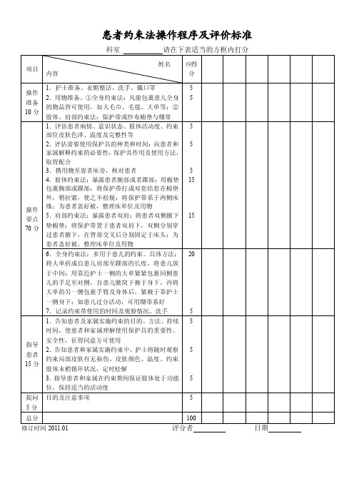 2016新编患者约束法操作程序及评价标准