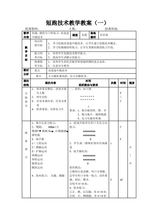 短跑技术教学教案3