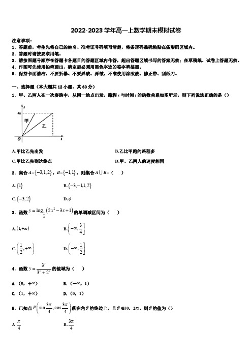 浙江省杭州市余杭区部分学校2022年高一数学第一学期期末综合测试试题含解析