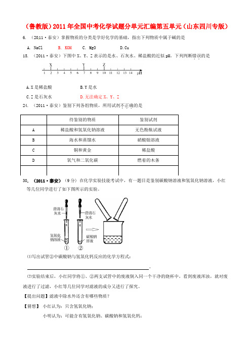 2011年全国中考化学分单元汇编试题 第五单元 鲁教版