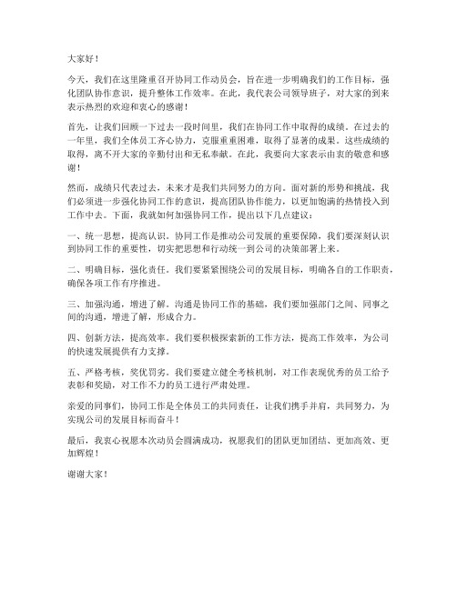 协同工作动员会发言稿范文