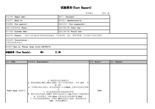 浪涌冲击测试Power Surge 报告模板(2020版)