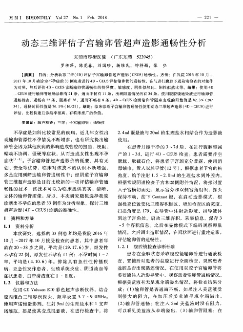 动态三维评估子宫输卵管超声造影通畅性分析