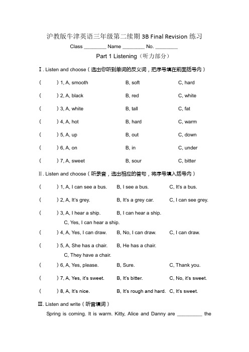 沪教版牛津英语三年级第二续期3B Final Revision练习(附答案)