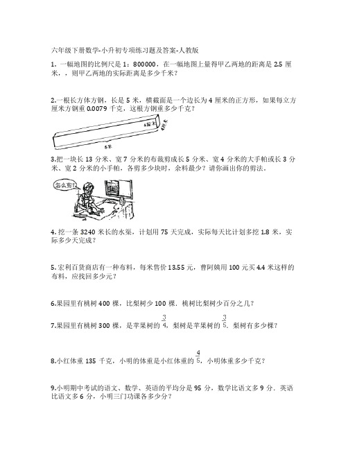 人教版六年级下册数学-小升初专项练习题含答案