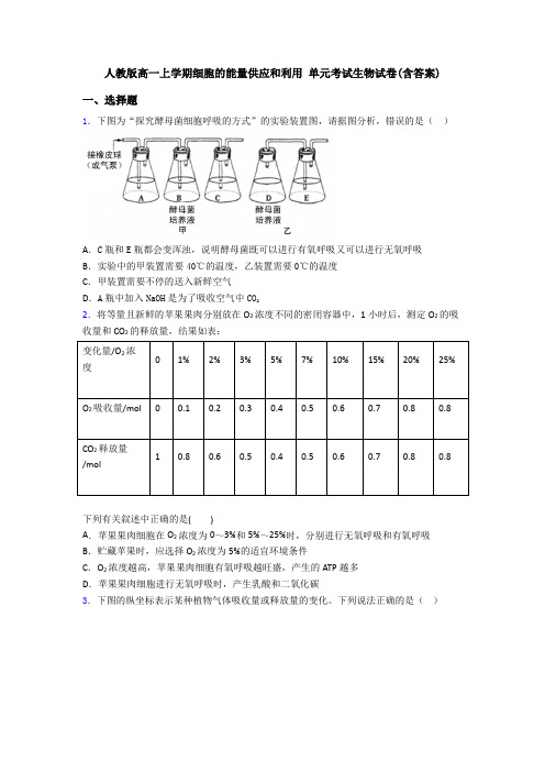 人教版高一上学期细胞的能量供应和利用 单元考试生物试卷(含答案)