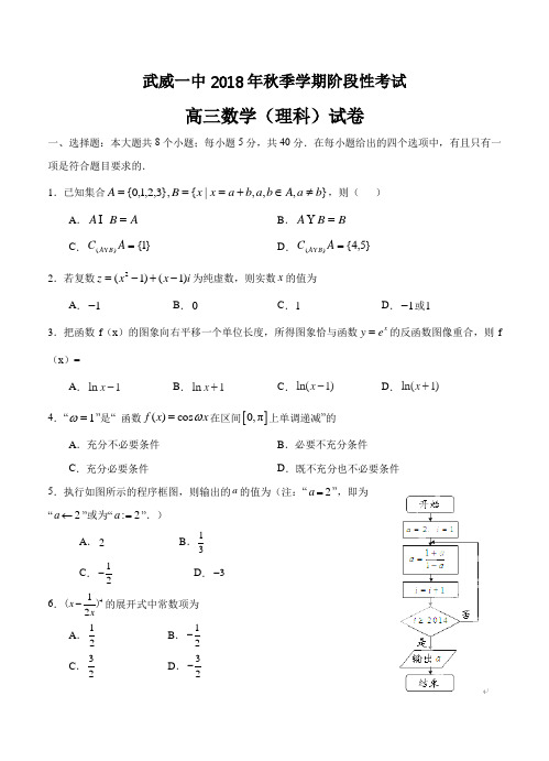 甘肃省武威第一中学2019届高三上学期期末考试数学(理)试卷及答案