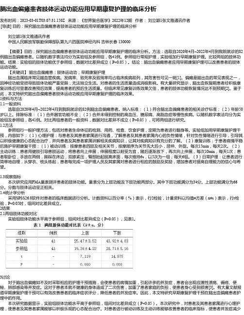 脑出血偏瘫患者肢体运动功能应用早期康复护理的临床分析