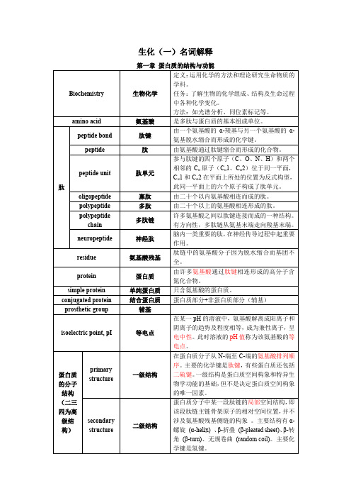 生物化学名词解释