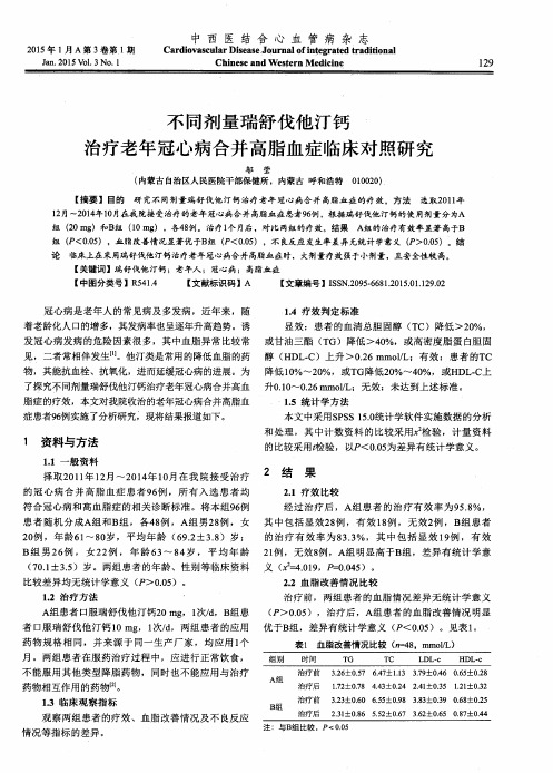 不同剂量瑞舒伐他汀钙治疗老年冠心病合并高脂血症临床对照研究