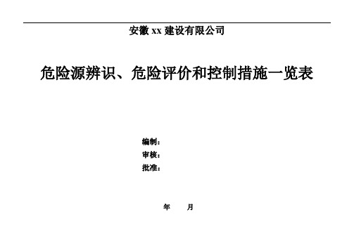 危险源辨识、危险评价和控制措施一览表