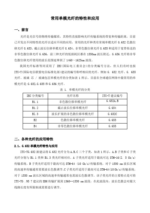 常用单模光纤的特性和应用