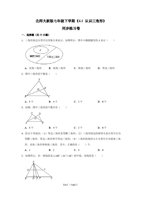 北师大版初中数学七年级下册《4.1 认识三角形》同步练习卷(9)