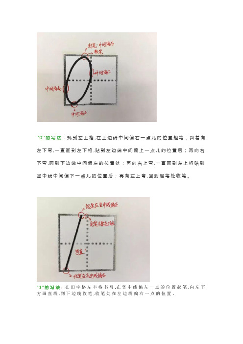 小学一年级数字0-9在田字格中的规范写法(附数字描红)