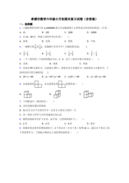 孝感市数学六年级小升初期末复习试卷(含答案)