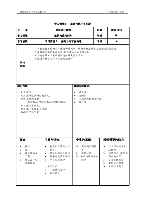 学习情境1 基础与地下室构造