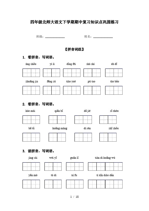 四年级北师大语文下学期期中复习知识点巩固练习