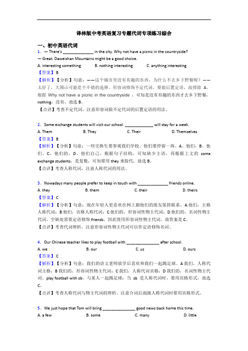 译林版中考英语复习专题代词专项练习综合