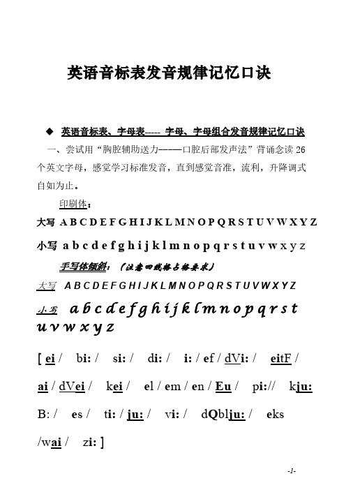 英语音标表发音纪律记忆口诀