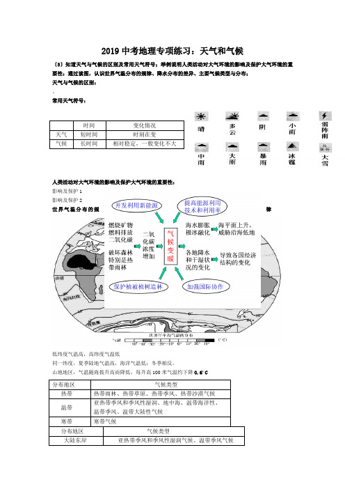 2019中考地理专项练习:天气和气候.doc