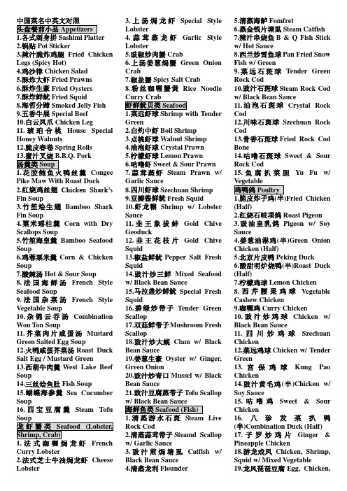 Chinese dishes中英文对照