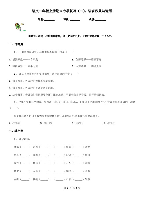 语文二年级上册期末专项复习(二)：语言积累与运用