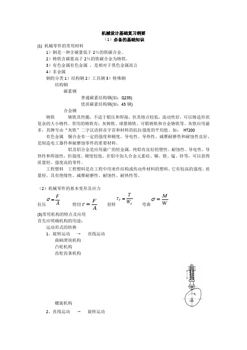 西北工业大学机械设计基础复习纲要