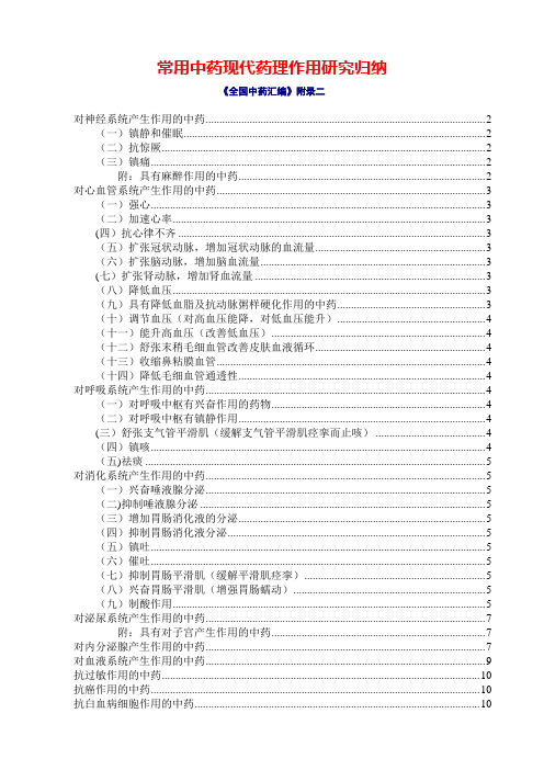 常用中药现代药理作用研究归纳