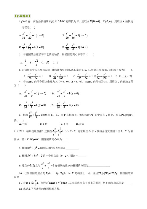 高考数学总复习含答案：椭圆及其性质(基础)巩固练习