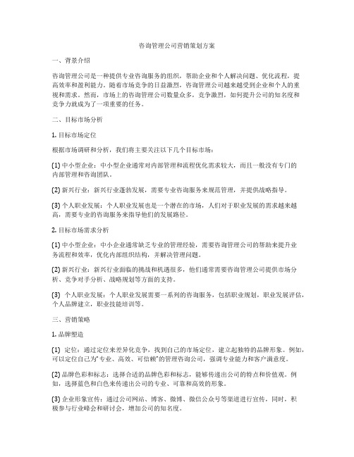 咨询管理公司营销策划方案