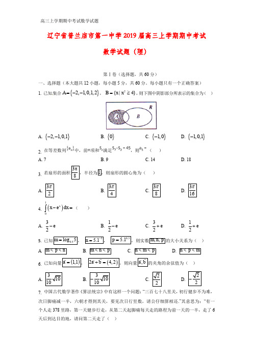 辽宁省普兰店市第一中学2019届高三上学期期中考试数学试题(理)