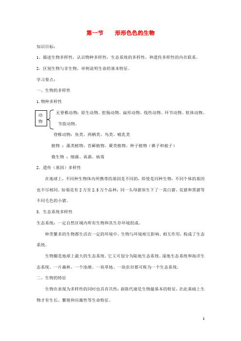 七年级生物上册1.1.1形形色色的生物学习要点 新人教版