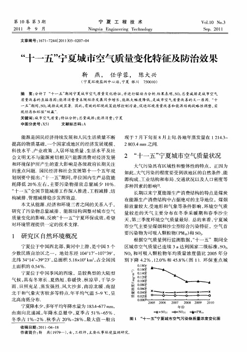 “十一五”宁夏城市空气质量变化特征及防治效果