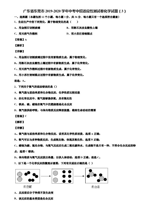 广东省东莞市2019-2020学年中考中招适应性测试卷化学试题(3)含解析