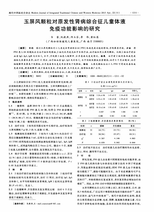 玉屏风颗粒对原发性肾病综合征儿童体液免疫功能影响的研究