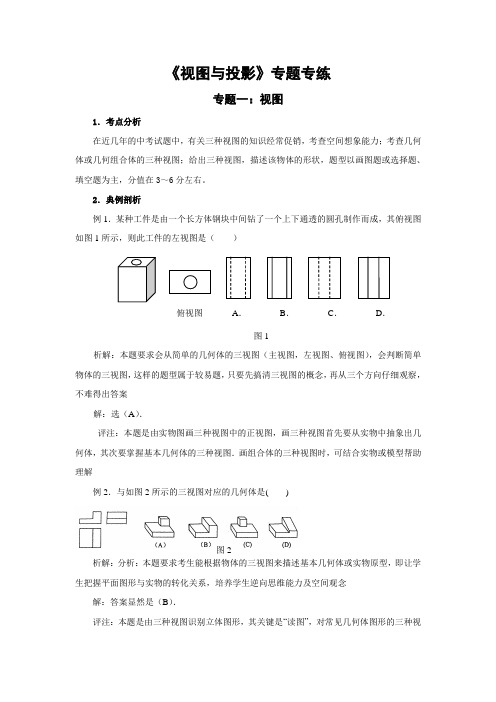 中考数学复习指导:《视图与投影》专题专练(含答案)