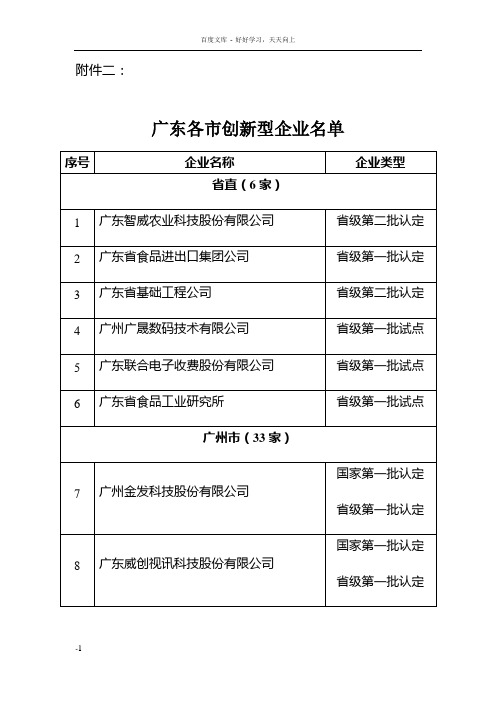 广东省各市创新型企业名单广东省科学技术厅