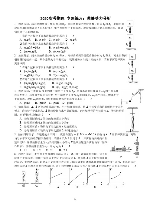 2020高考物理 专题练习：弹簧受力分析(含答案)