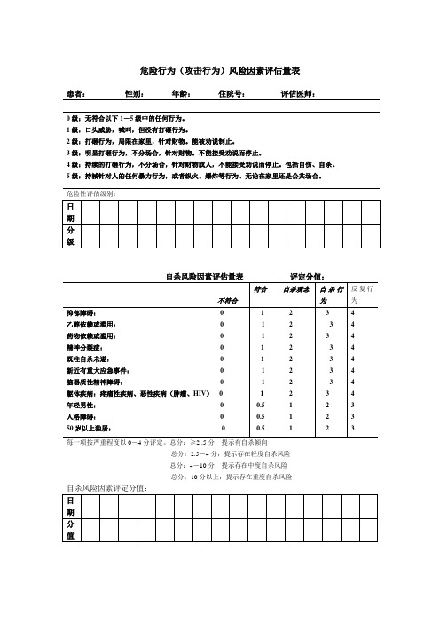 危险行为(攻击行为)评估量表