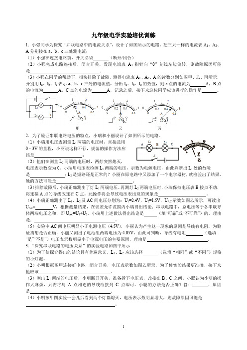 人教版九年级物理电学实验培优专题训练(2020年版)