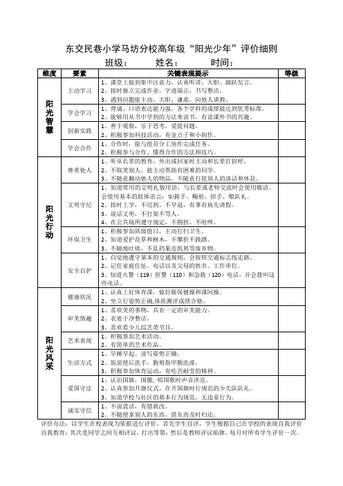 争做阳光少年评价标准